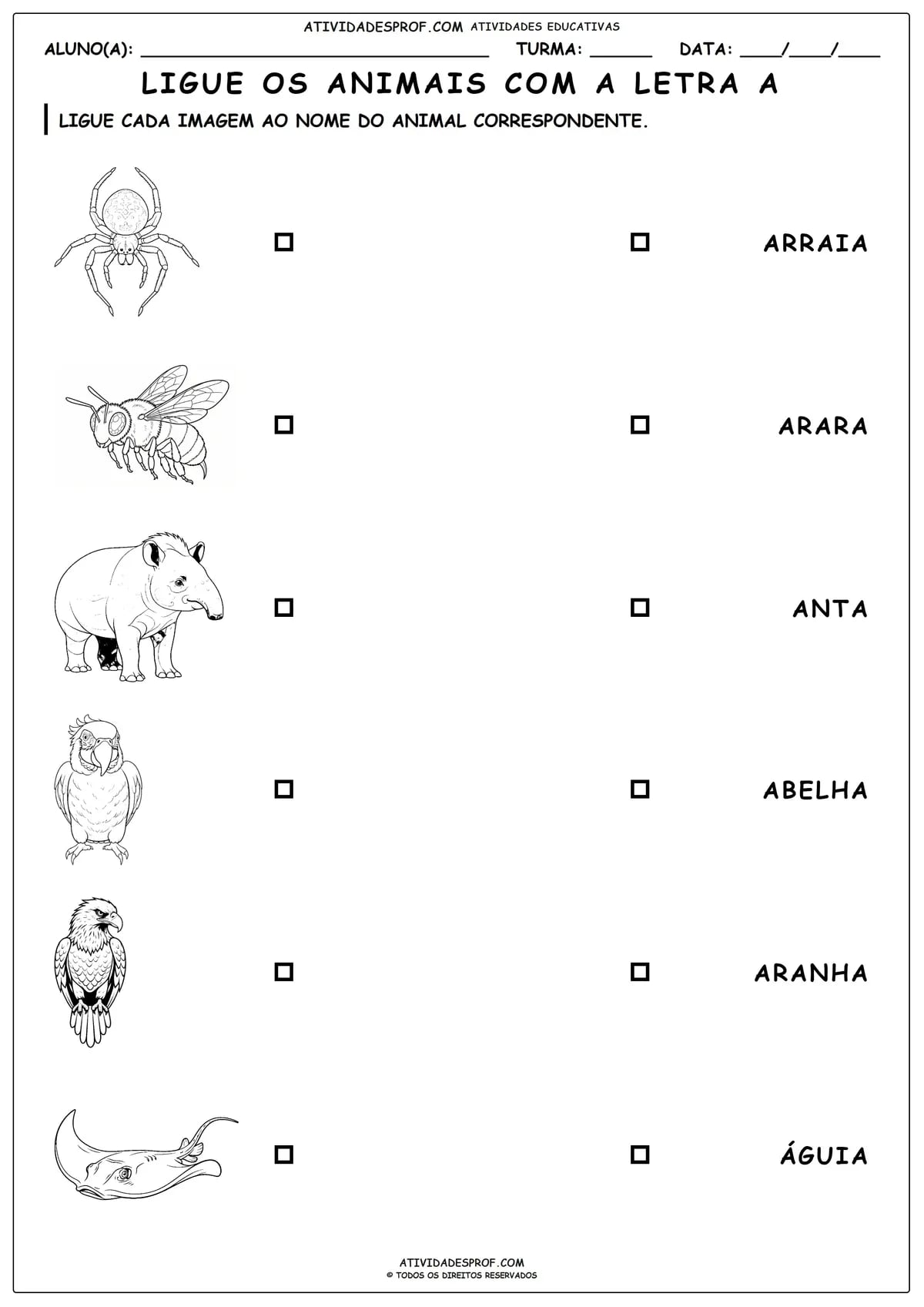 LIGUE OS ANIMAIS COM A LETRA A
