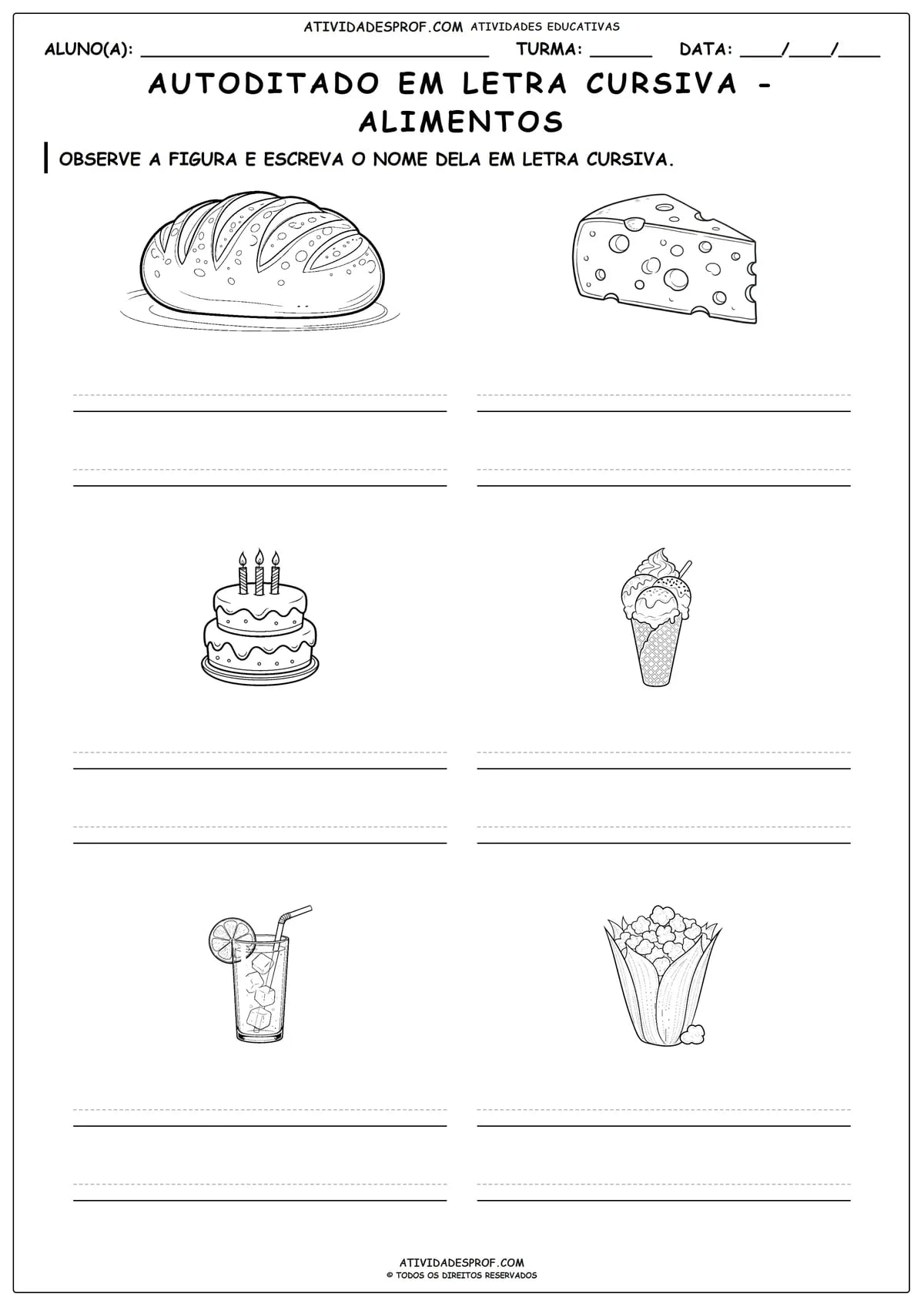 AUTODITADO EM LETRA CURSIVA - ALIMENTOS
