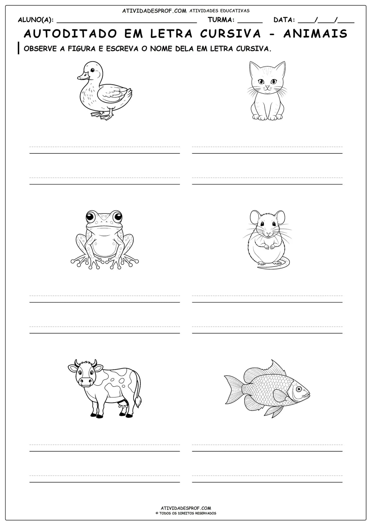 AUTODITADO EM LETRA CURSIVA - ANIMAIS