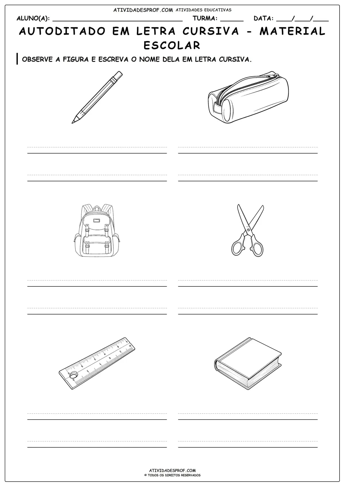 AUTODITADO EM LETRA CURSIVA - MATERIAL ESCOLAR