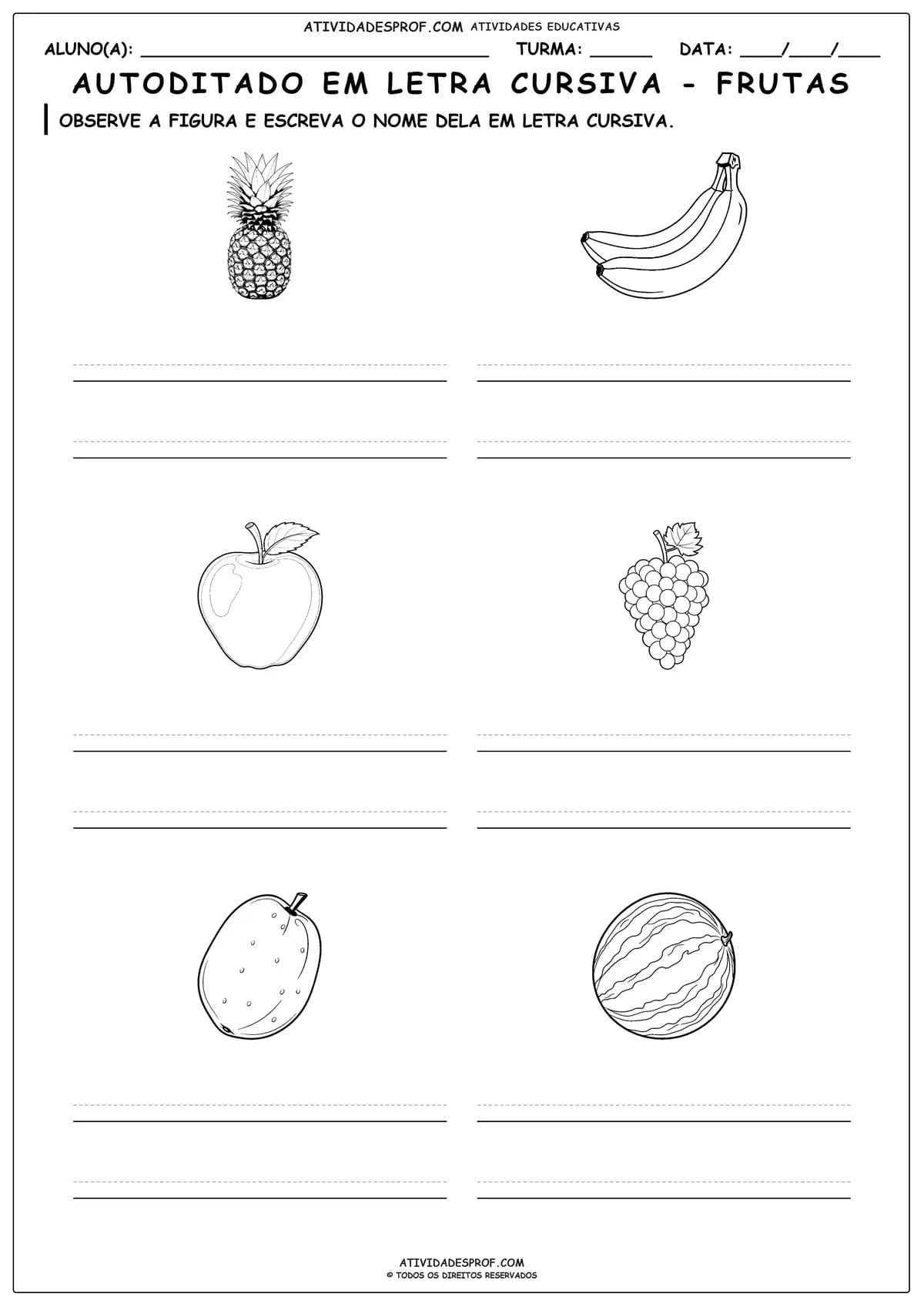 AUTODITADO EM LETRA CURSIVA - FRUTAS