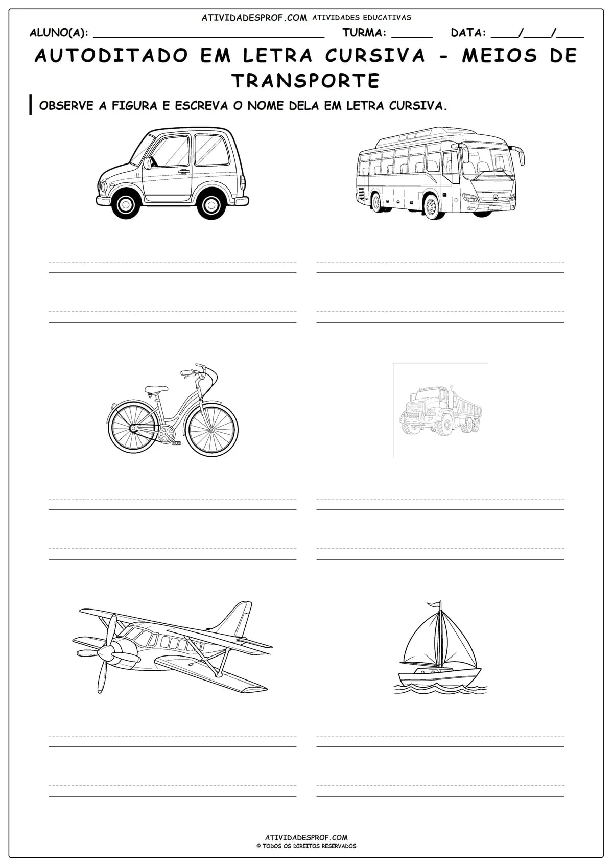 AUTODITADO EM LETRA CURSIVA - MEIOS DE TRANSPORTE