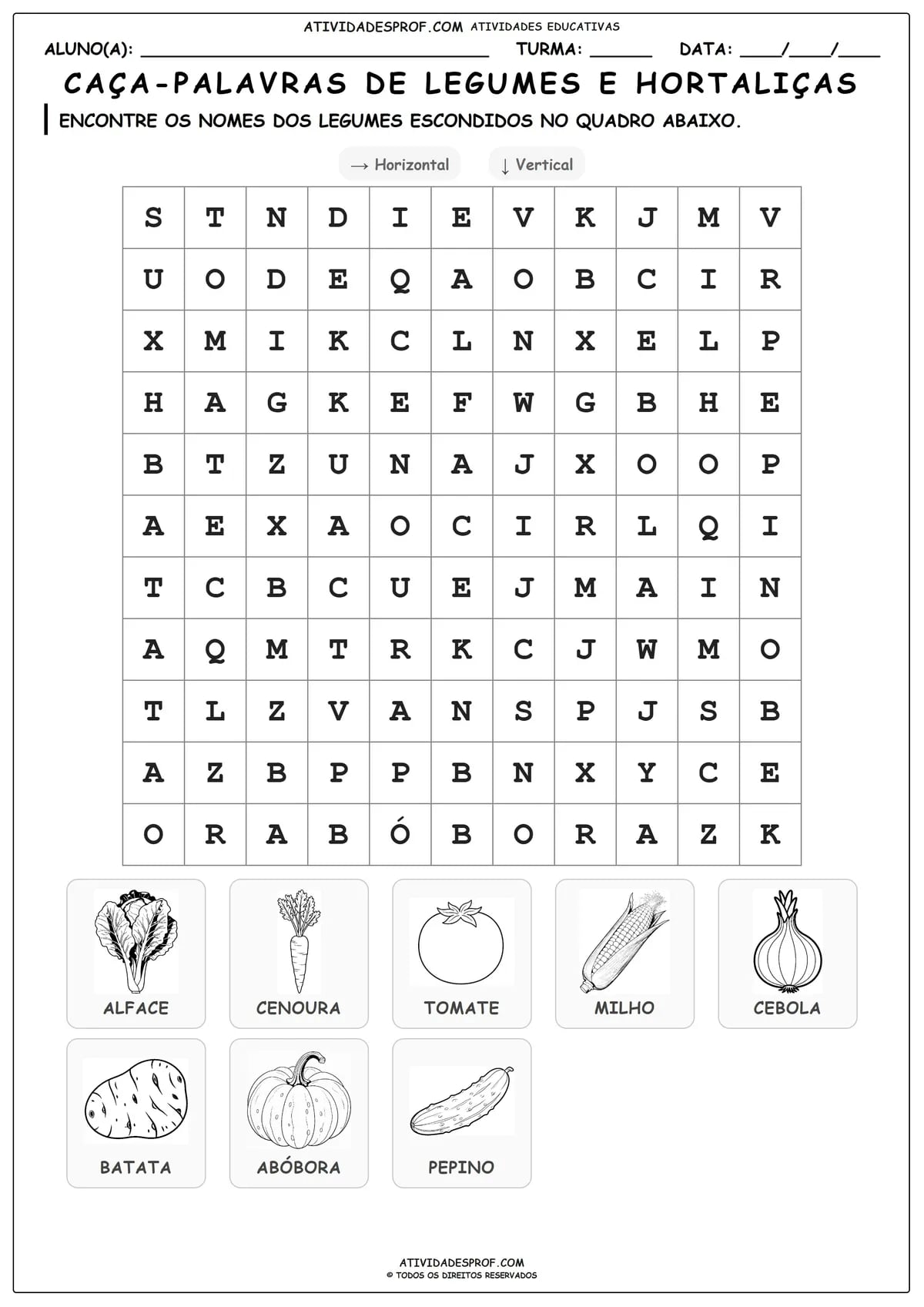 CAÇA-PALAVRAS DE LEGUMES E HORTALIÇAS