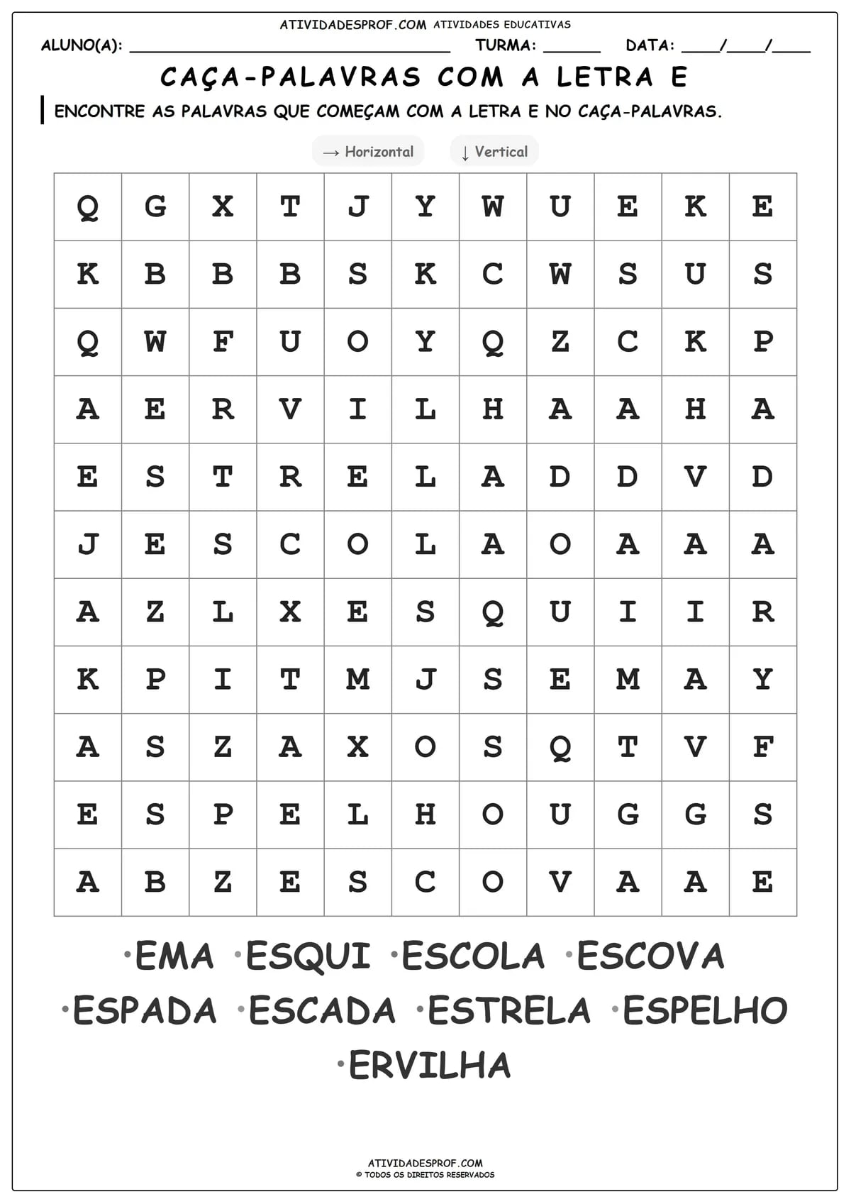 CAÇA-PALAVRAS COM A LETRA E