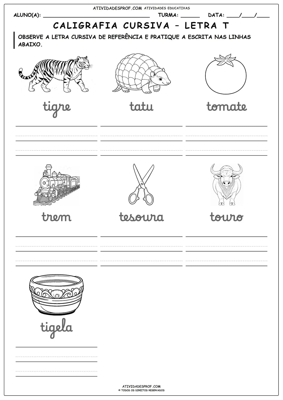 CALIGRAFIA CURSIVA – LETRA T