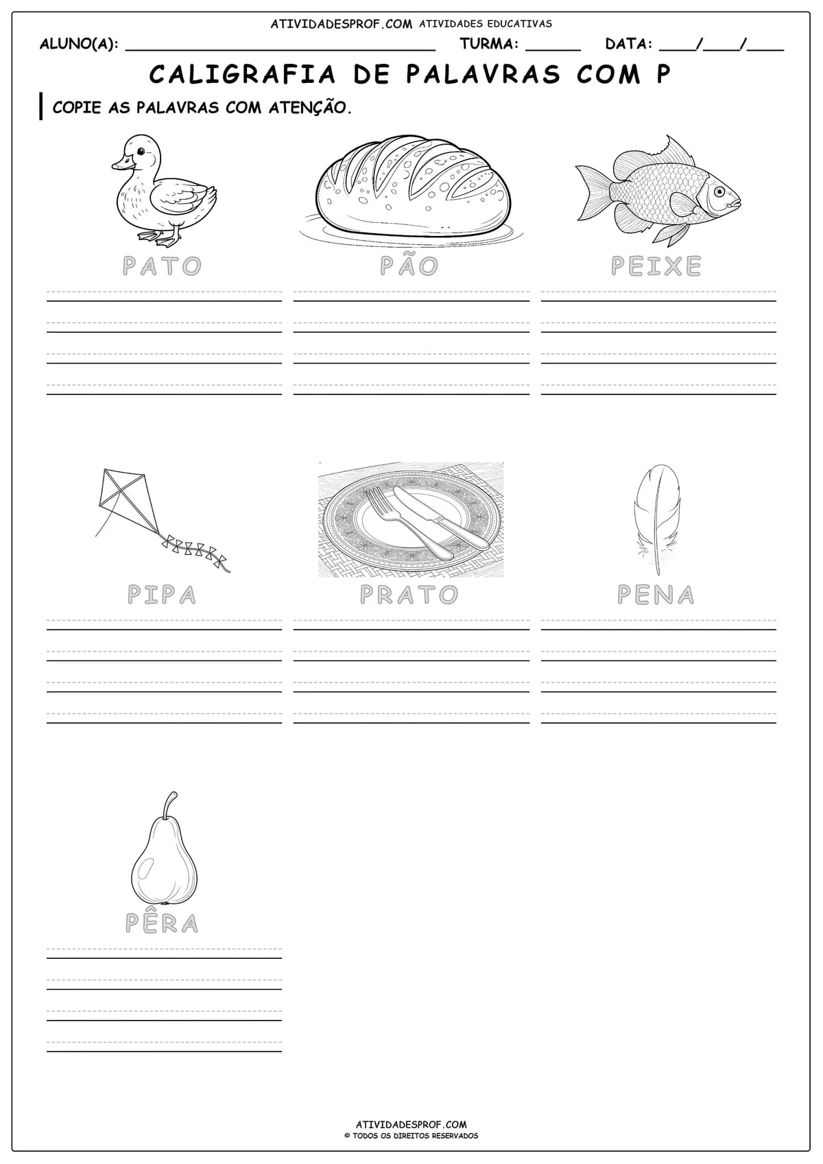 CALIGRAFIA DE PALAVRAS COM P