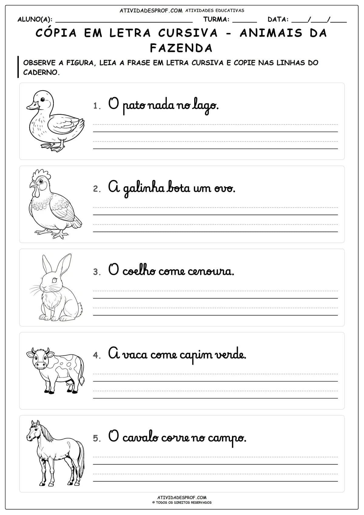 CÓPIA EM LETRA CURSIVA - ANIMAIS DA FAZENDA