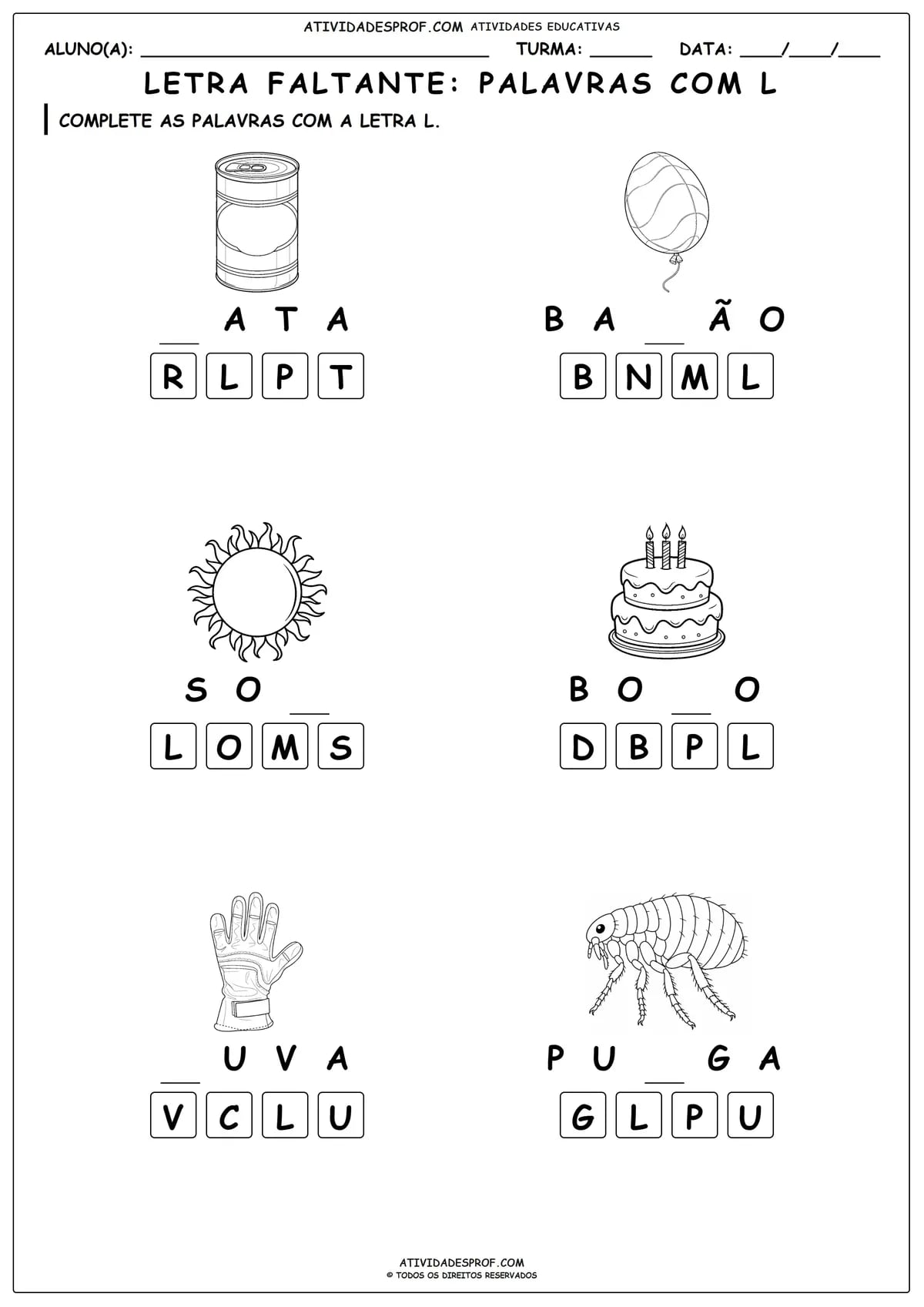 LETRA FALTANTE: PALAVRAS COM L