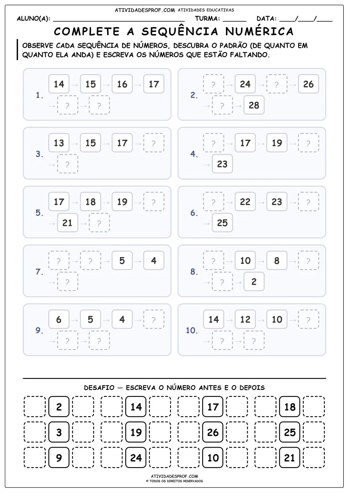 COMPLETE A SEQUÊNCIA NUMÉRICA