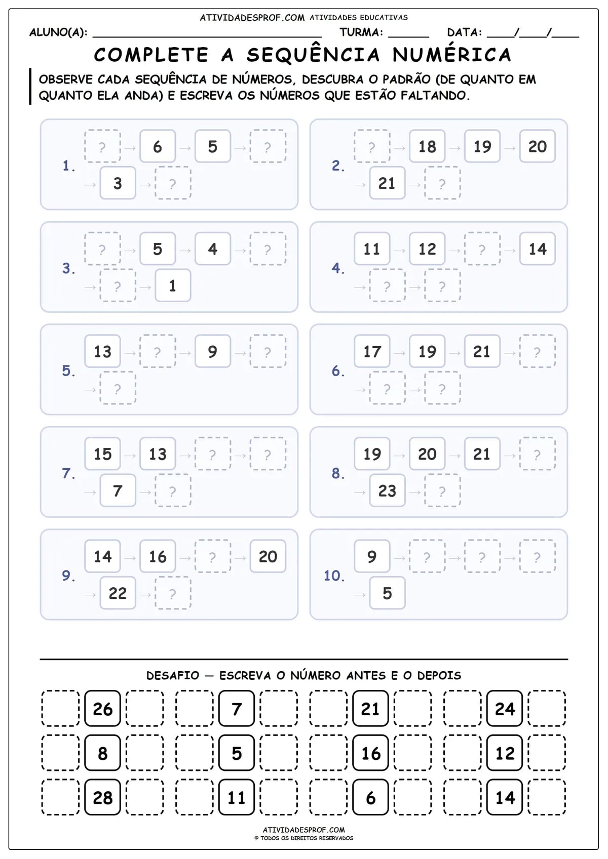 COMPLETE A SEQUÊNCIA NUMÉRICA