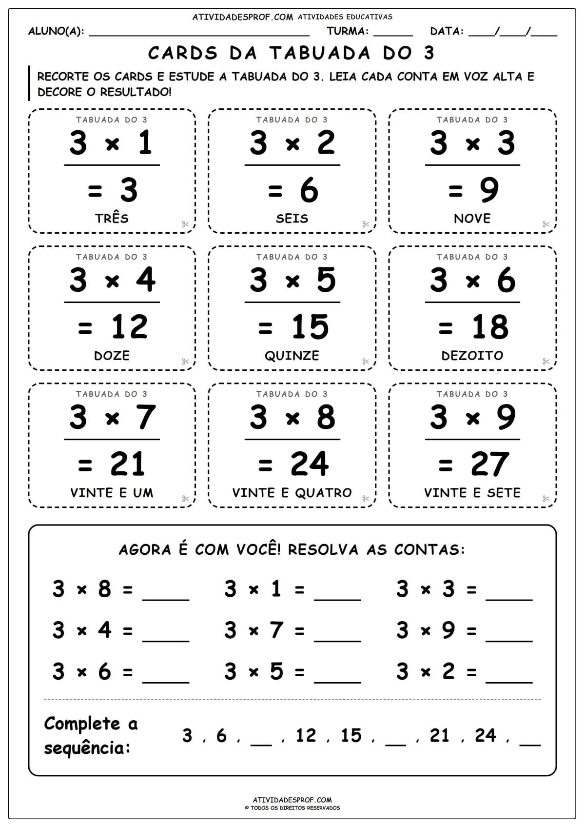 CARDS DA TABUADA DO 3