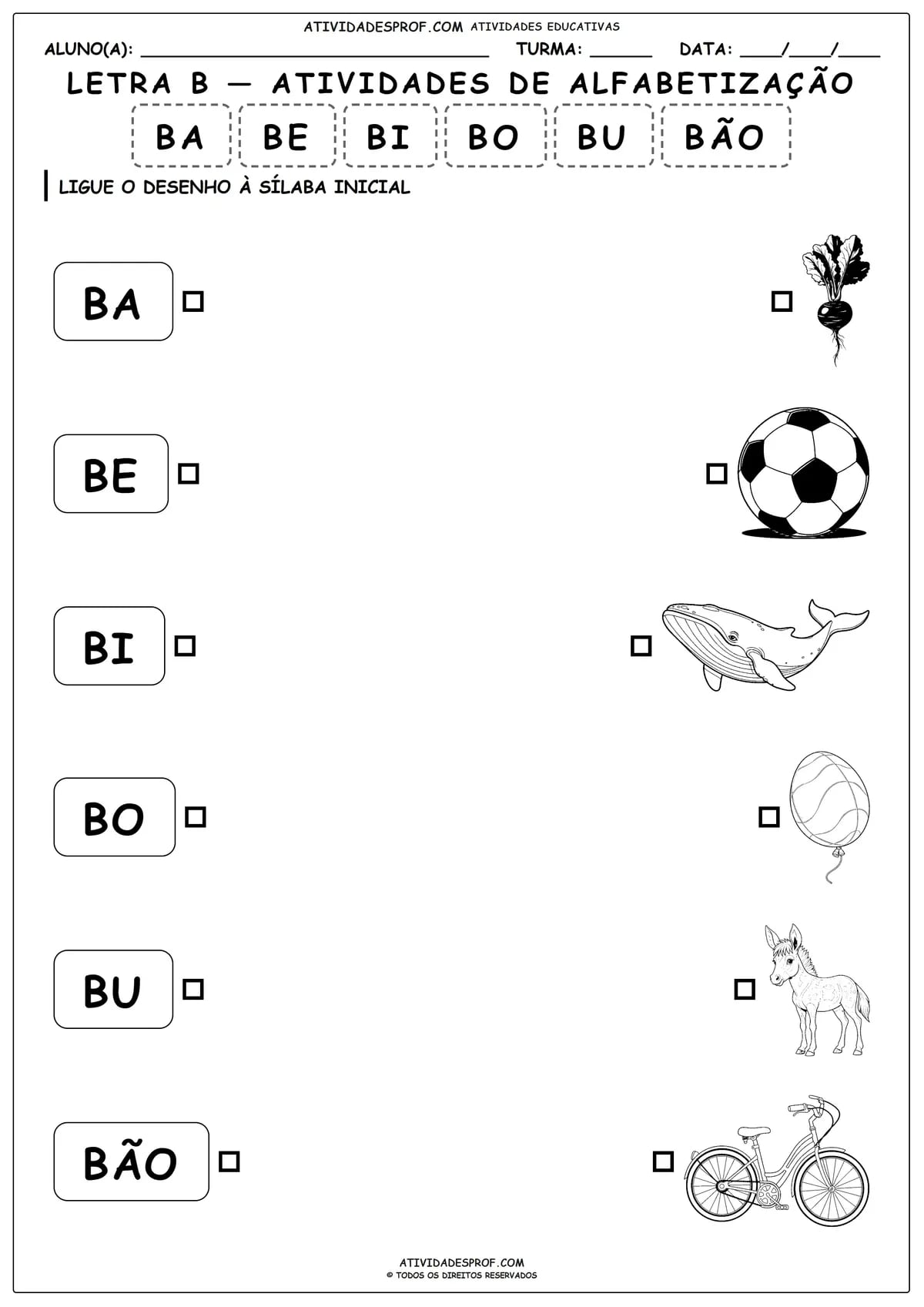 LETRA B — ATIVIDADES DE ALFABETIZAÇÃO
