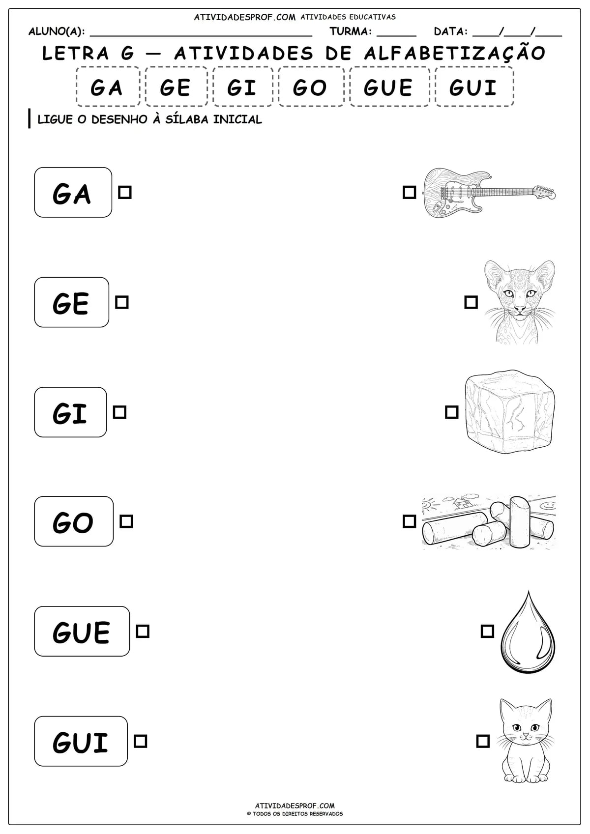 LETRA G — ATIVIDADES DE ALFABETIZAÇÃO