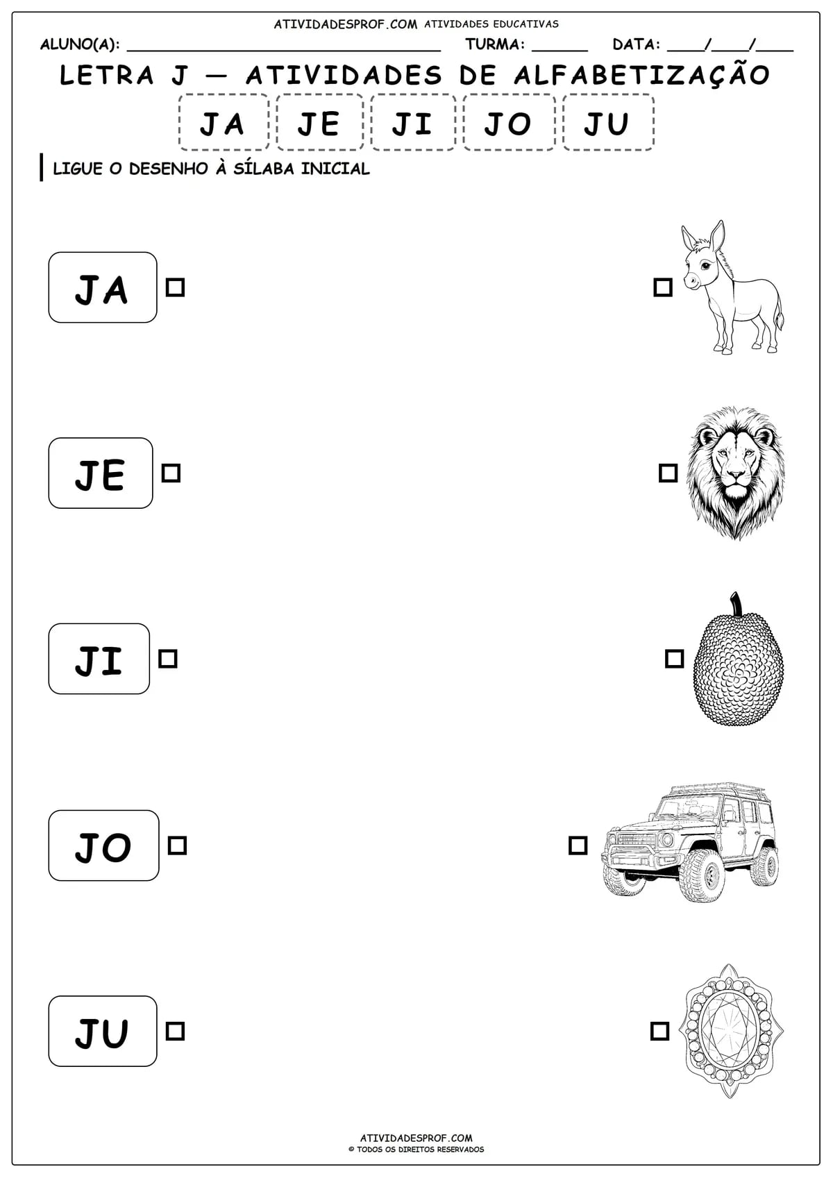 LETRA J — ATIVIDADES DE ALFABETIZAÇÃO