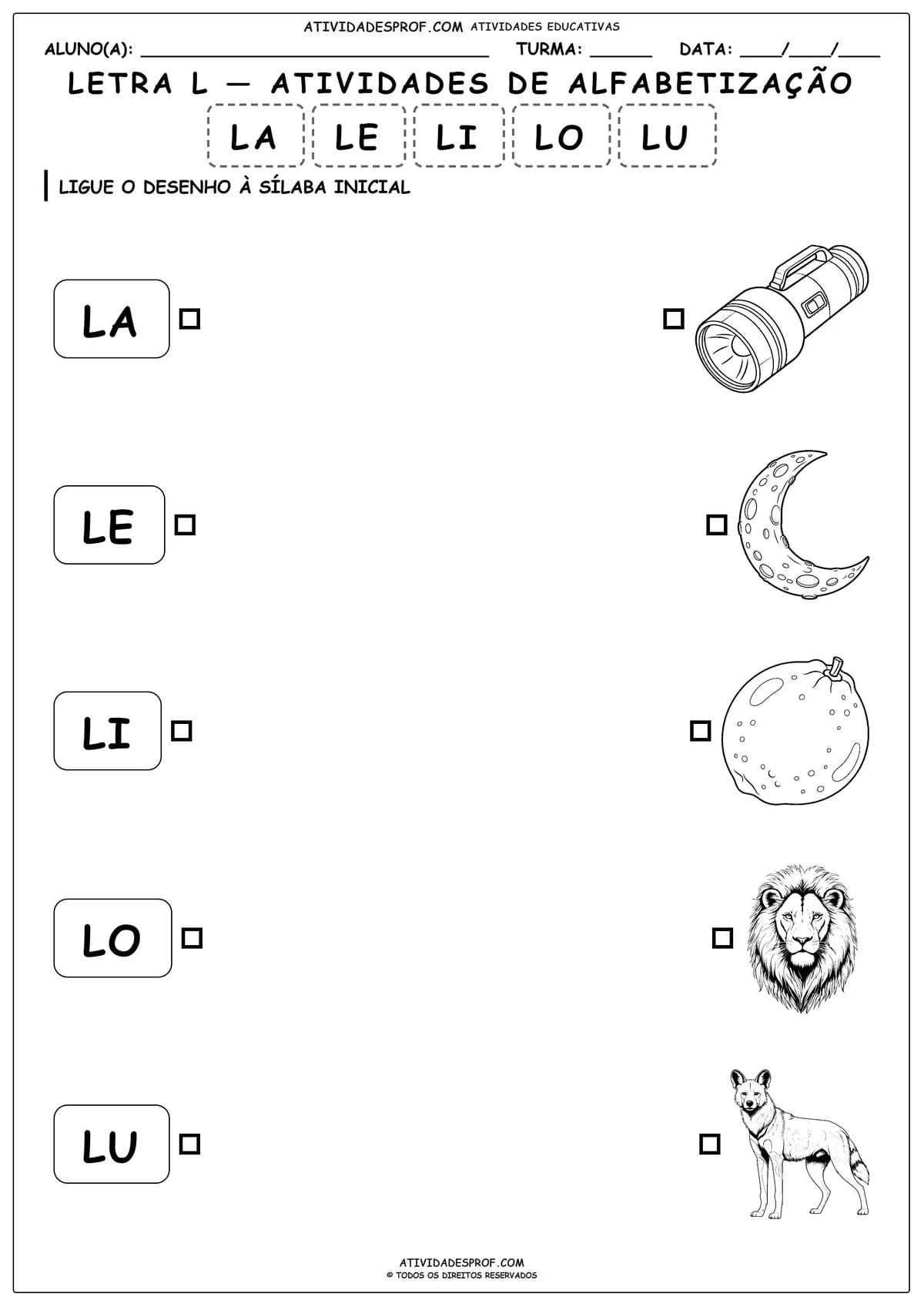 LETRA L — ATIVIDADES DE ALFABETIZAÇÃO