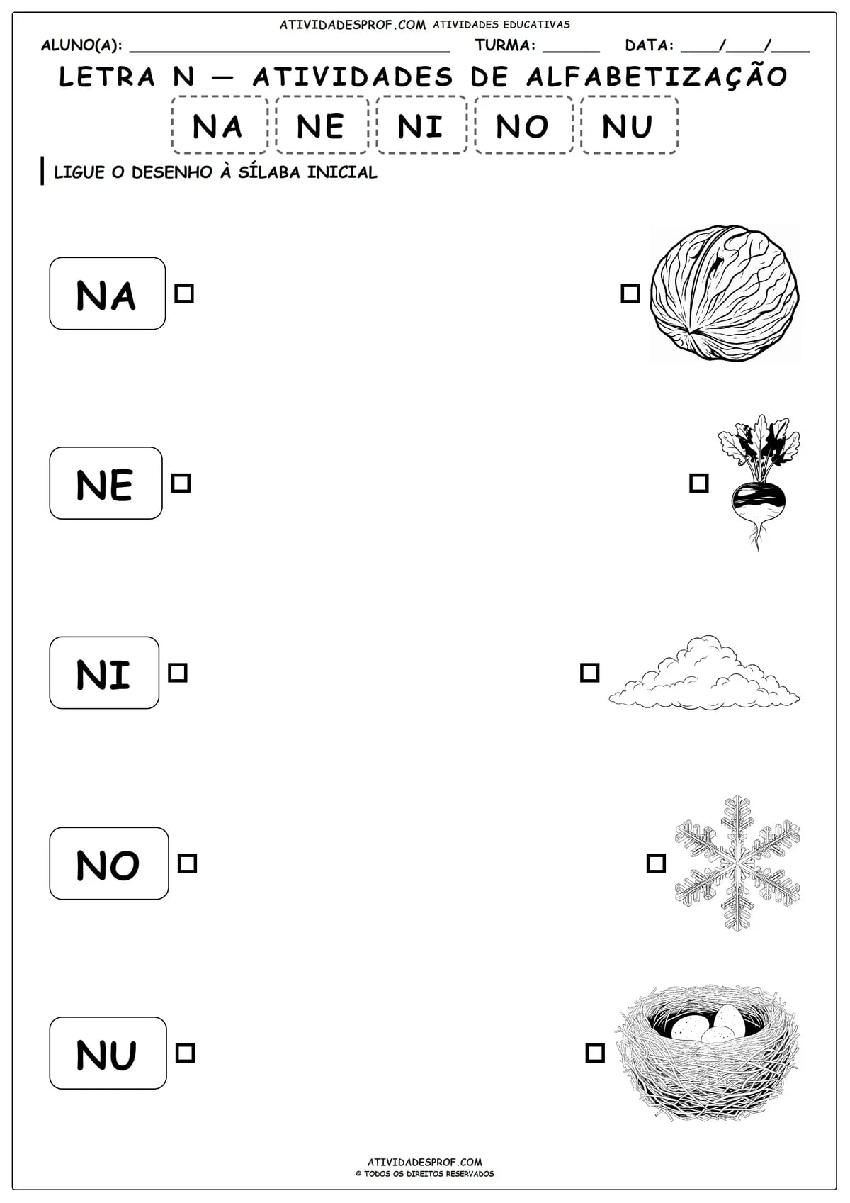 LETRA N — ATIVIDADES DE ALFABETIZAÇÃO