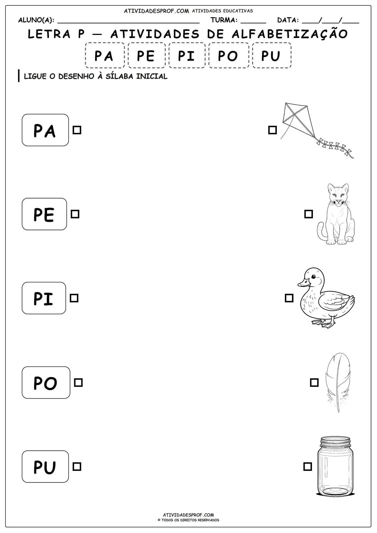 LETRA P — ATIVIDADES DE ALFABETIZAÇÃO
