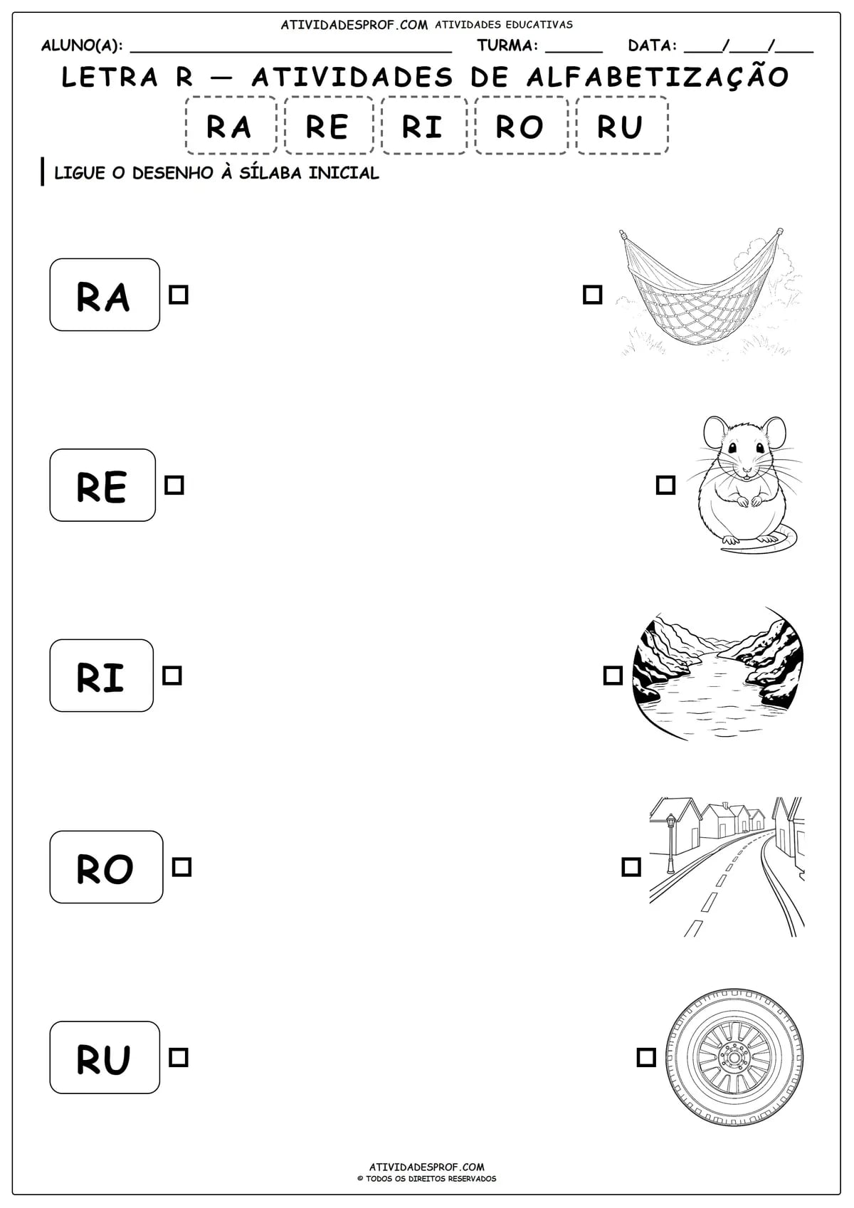 LETRA R — ATIVIDADES DE ALFABETIZAÇÃO
