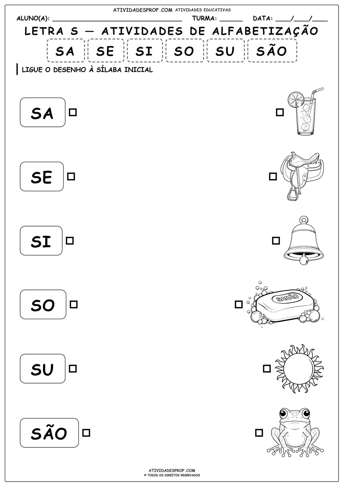 LETRA S — ATIVIDADES DE ALFABETIZAÇÃO