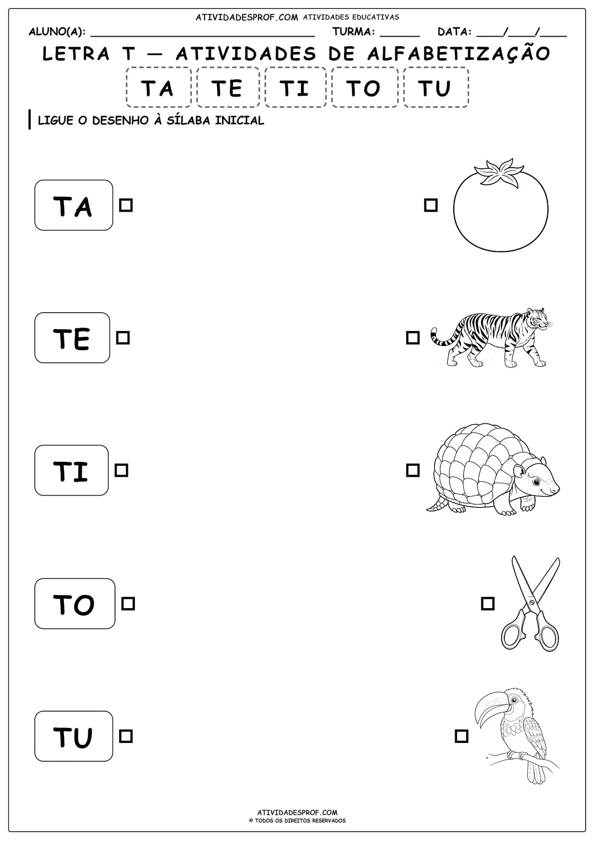 LETRA T — ATIVIDADES DE ALFABETIZAÇÃO